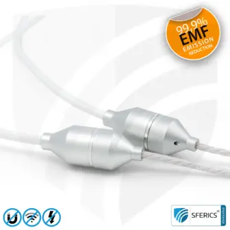 Radiation-Free SFERICS® Ergonomic In-Ear Stereo Headphones | AirTube MINI with USB C Connector | Electrosmog-reducing Headset with Air Cable Technology and Powerful Microphone | White-Silver 14 Air Tube Stereo Headset with Microphone | AirTube MINI | radiation-free technology without electrosmog | white-silver | with USB C plug for modern devices