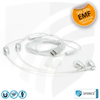 Radiation-free SFERICS® In-Ear Stereo Headset | AirTube SMART with USB C connector | Electrosmog-reducing headphones with air cable technology and powerful microphone | white-silver 22 Air Tube In-Ear Stereo Headset with Microphone | AirTube SMART | radiation-free technology without electrosmog | white-silver | with USB C plug for modern devices