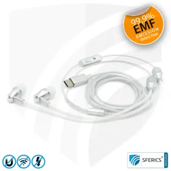 Radiation-free SFERICS® In-Ear Stereo Headset | AirTube SMART with USB C connector | Electrosmog-reducing headphones with air cable technology and powerful microphone | white-silver 25 Air Tube In-Ear Stereo Headset with Microphone | AirTube SMART | radiation-free technology without electrosmog | white-silver | with USB C plug for modern devices