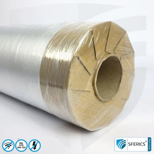 A300 HEMP | Shielding per Military Standard MIL-STD-188-125 | Double-laminated fleece for redundant high-end EMF shielding | RF attenuation up to 123 dB | Highly effective against radio waves + electromagnetic pulses. 90 cm width.