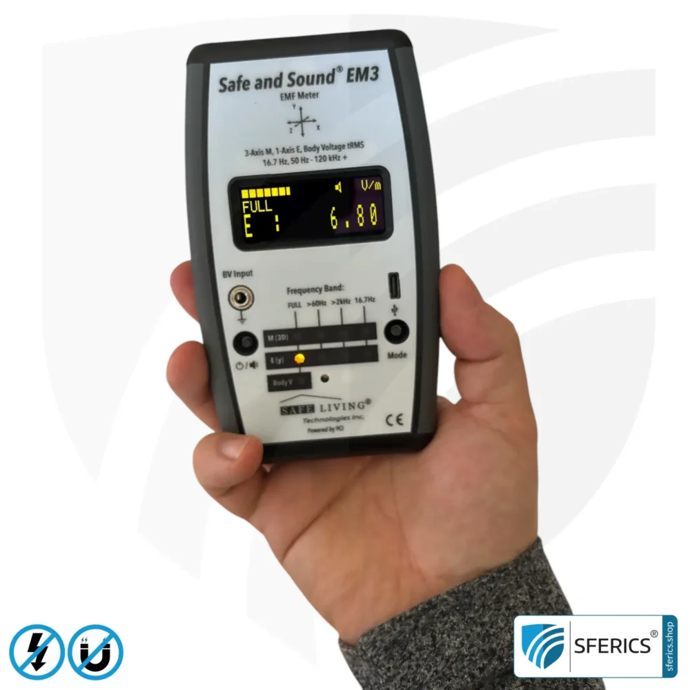 Safe & Sound EM3 Detector | Precise 3-in-1 EMF Low-Frequency Meter for Electrosmog | Frequency Range 16 Hz - 120 kHz | 3D Magnetic Field Measurement