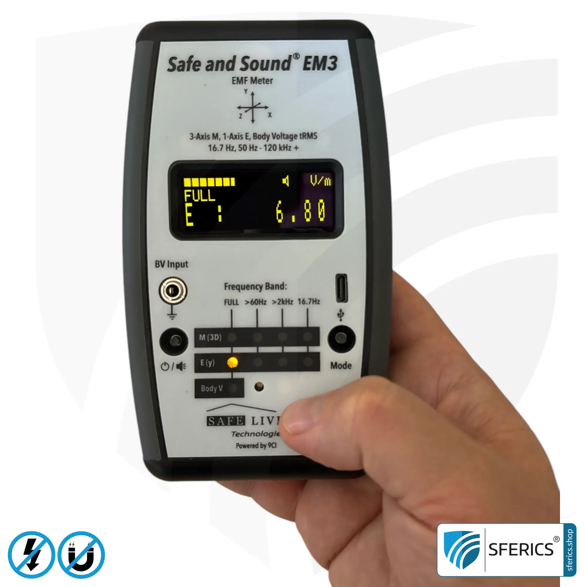 Safe & Sound EM3 Detector | Precise 3-in-1 EMF Low-Frequency Meter for Electrosmog | Frequency Range 16 Hz - 120 kHz | 3D Magnetic Field Measurement
