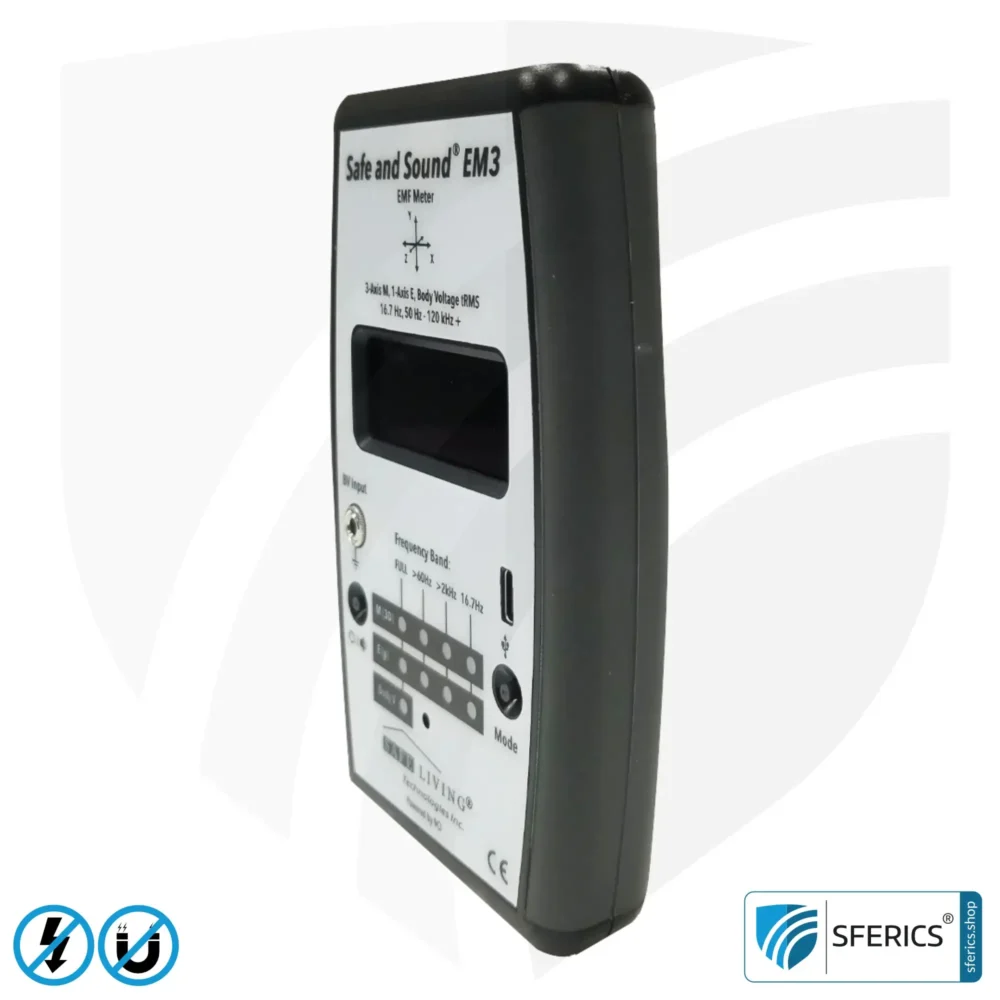 Safe & Sound EM3 Detector | Precise 3-in-1 EMF Low-Frequency Meter for Electrosmog | Frequency Range 16 Hz - 120 kHz | 3D Magnetic Field Measurement