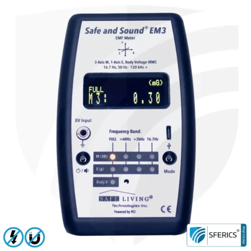 Safe and Sound EM3 Detector | Precise 3-in-1 EMF Low-Frequency Meter for Electrosmog | Frequency Range 16 Hz - 120 kHz | 3D Magnetic Field Measurement