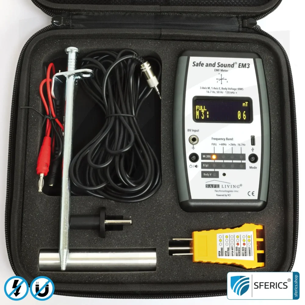 Safe & Sound EM3 Detector | Precise 3-in-1 EMF Low-Frequency Meter for Electrosmog | Frequency Range 16 Hz - 120 kHz | 3D Magnetic Field Measurement