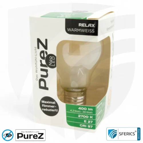 4,2 watt LED filament Pure-Z NEO | bright as 38 watts, 400 lumens | CRI 97 | flicker-free | warm white | E27 | frosted