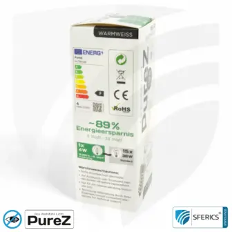 4 watt LED filament candle Pure-Z NEO | bright as 38 watts, 400 lumens | CRI 97 | flicker-free | warm white | E14 12 4 watt LED filament candle Pure-Z NEO | bright as 38 watts, 400 lumens | CRI 97 | flicker-free | warm white | E14 | frosted