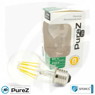 6,4 watt LED filament Pure-Z NEO | bright as 55 watts, 650 lumens | CRI 97 | flicker-free | warm white | E27 11 6,4 watt LED filament Pure-Z NEO | bright as 55 watts, 650 lumens | CRI 97 | flicker-free | warm white | E27. clear