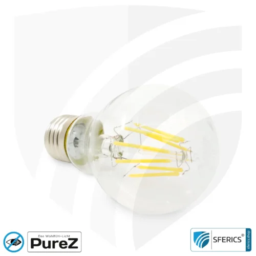 6,4 watt LED filament Pure-Z NEO | bright as 55 watts, 650 lumens | CRI 97 | flicker-free | warm white | E27. clear