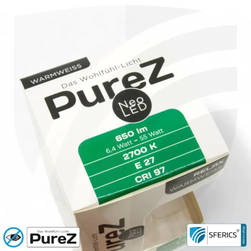 6,4 watt LED filament Pure-Z NEO | bright as 55 watts, 650 lumens | CRI 97 | flicker-free | warm white | E27. frosted