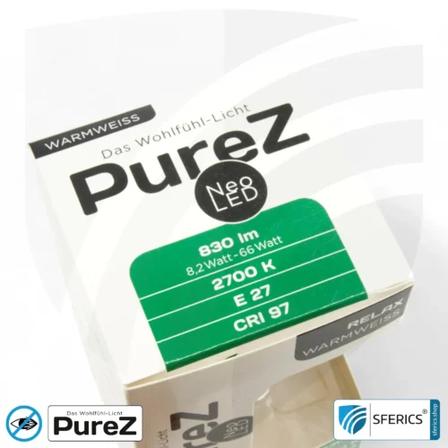 8,2 watt LED filament Pure-Z NEO | bright as 66 watts, 830 lumens | CRI 97 | flicker-free | warm white | E27 | frosted