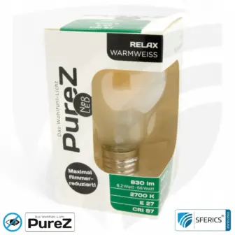 8,2 watt LED filament Pure-Z NEO | bright as 66 watts, 830 lumens | CRI 97 | flicker-free | warm white | E27 13 8,2 watt LED filament Pure-Z NEO | bright as 66 watts, 830 lumens | CRI 97 | flicker-free | warm white | E27 | frosted