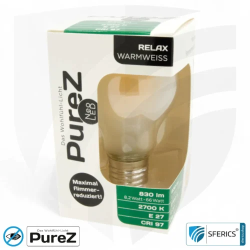 8,2 watt LED filament Pure-Z NEO | bright as 66 watts, 830 lumens | CRI 97 | flicker-free | warm white | E27 | frosted