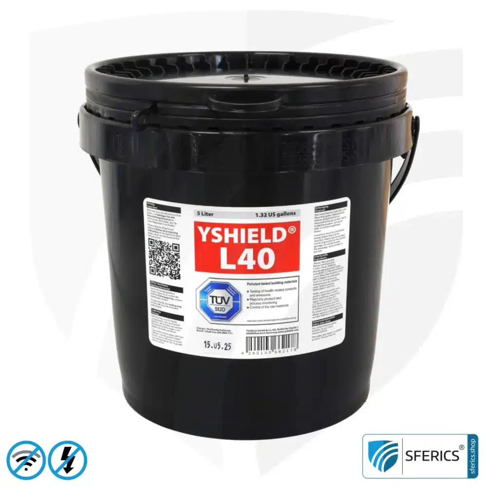 Shielding Paint SAFEBUILD L40 for Technical Applications | RF Shielding Effectiveness Against Electrosmog up to 90 dB at 40 GHz | No Graphite Effect = Does Not Smudge or Rub Off | TÜV SÜD Certified