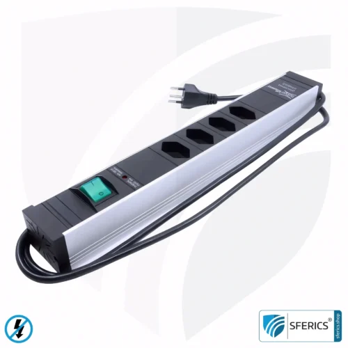 4-Way Power Strip, shielded LF | with On/Off Switch | Type J Plug for Switzerland, Liechtenstein and more