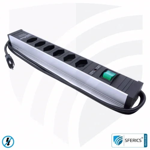 6-Way Power Strip, shielded LF | with On/Off Switch | Type J Plug for Switzerland, Liechtenstein and more