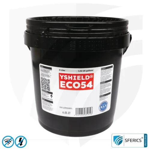 Shielding Paint ECO54 | Special paint without preservatives for indoor use | HF shielding attenuation against electrosmog up to 75 dB at 40 GHz 6 Shielding Paint ECO54 | Special paint without preservatives for indoor use | HF shielding attenuation against electrosmog up to 75 dB at 40 GHz. 5 Liter.